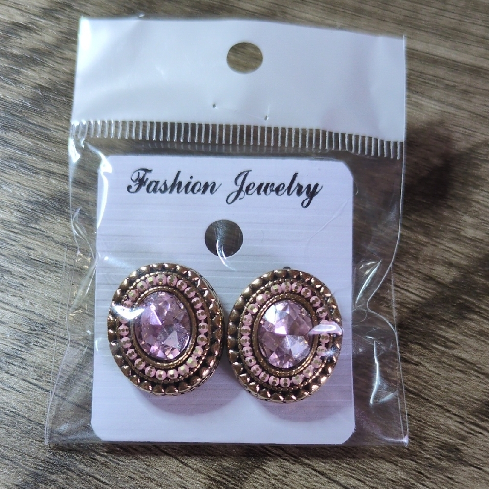 Elegant Pink and Gold Stud Earrings